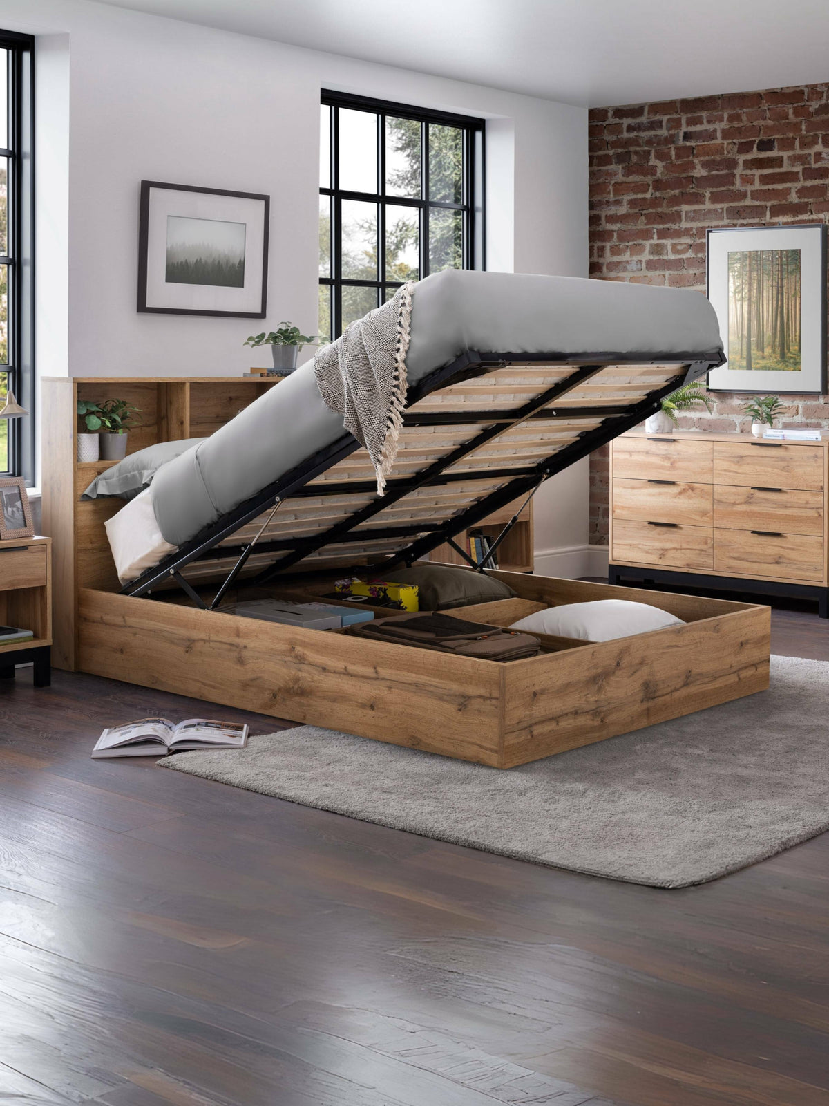 Bali Ottoman Storage Bed - Light Oak