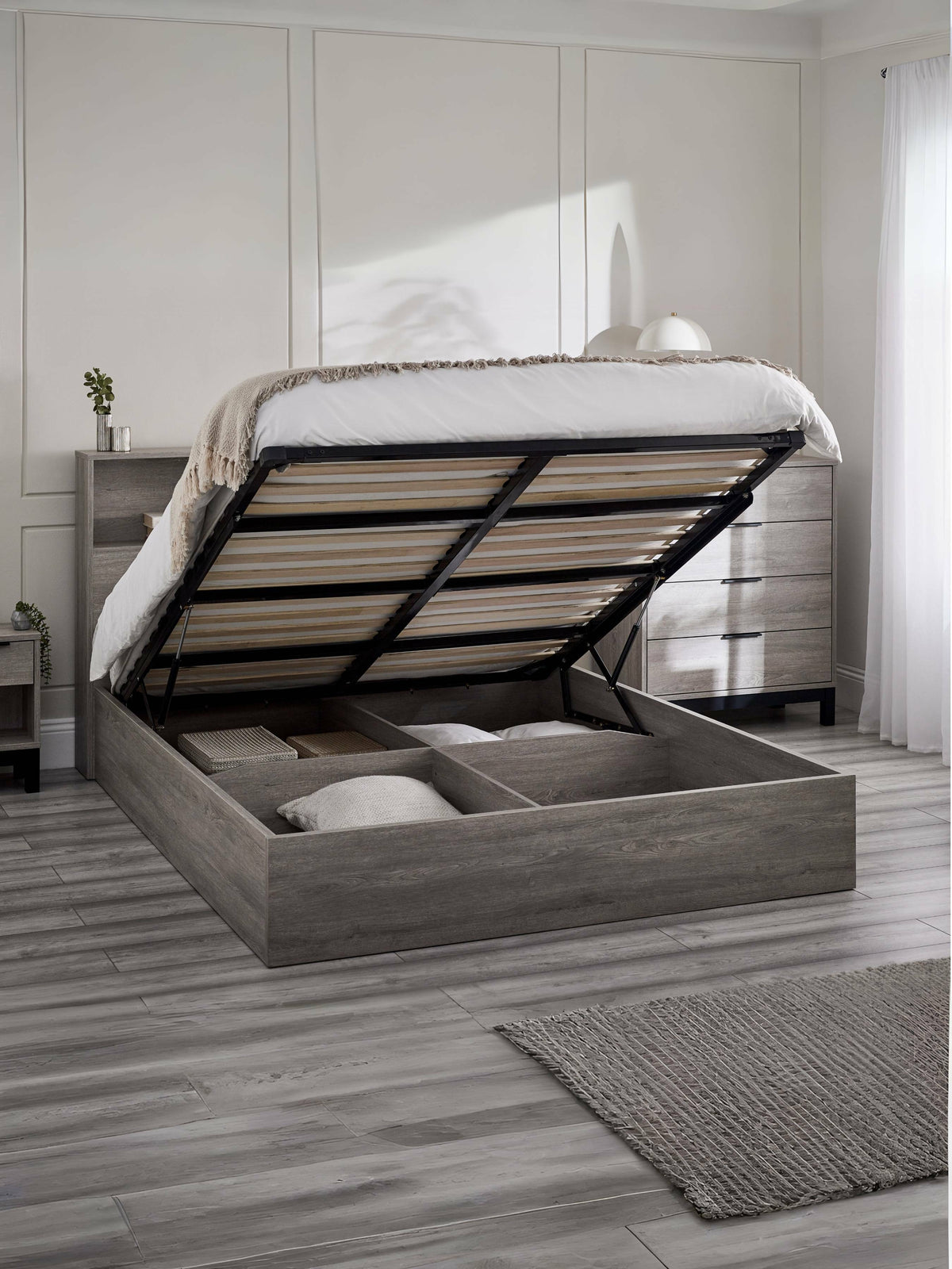 Bali Ottoman Storage Bed - Grey Oak