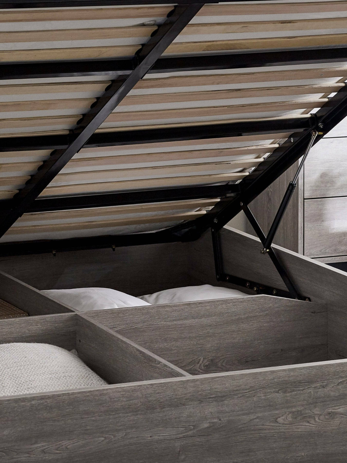 Bali Ottoman Storage Bed - Grey Oak