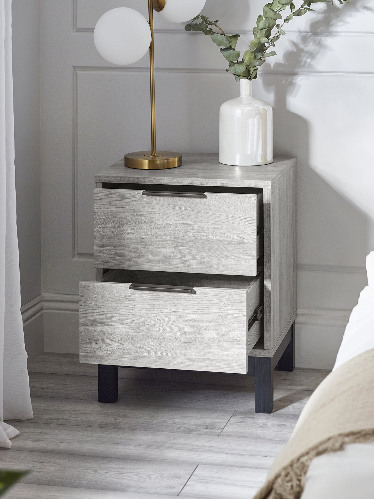Bali 2 Drawer Bedside - Grey Oak