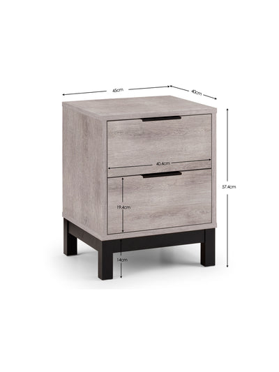Bali 2 Drawer Bedside - Grey Oak