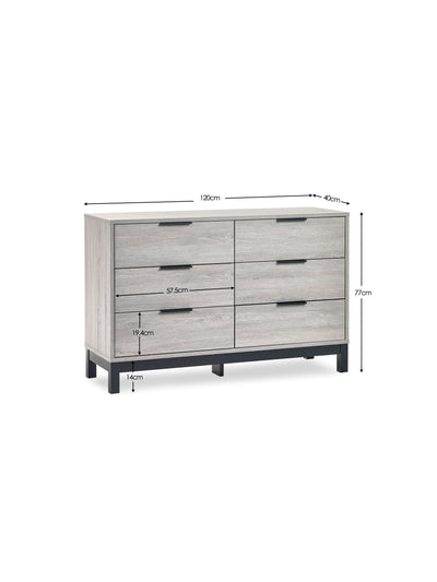Bali 6 Drawer Wide Chest - Grey Oak