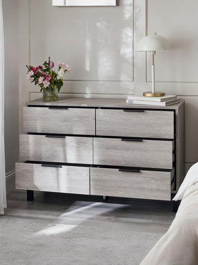 Bali 6 Drawer Wide Chest - Grey Oak