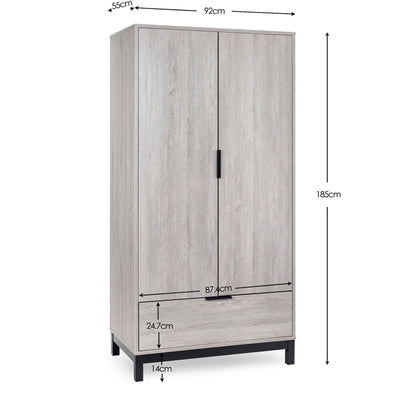 Bali 2 Door 1 Drawer Wardrobe - Grey Oak – Julian Bowen, view 5