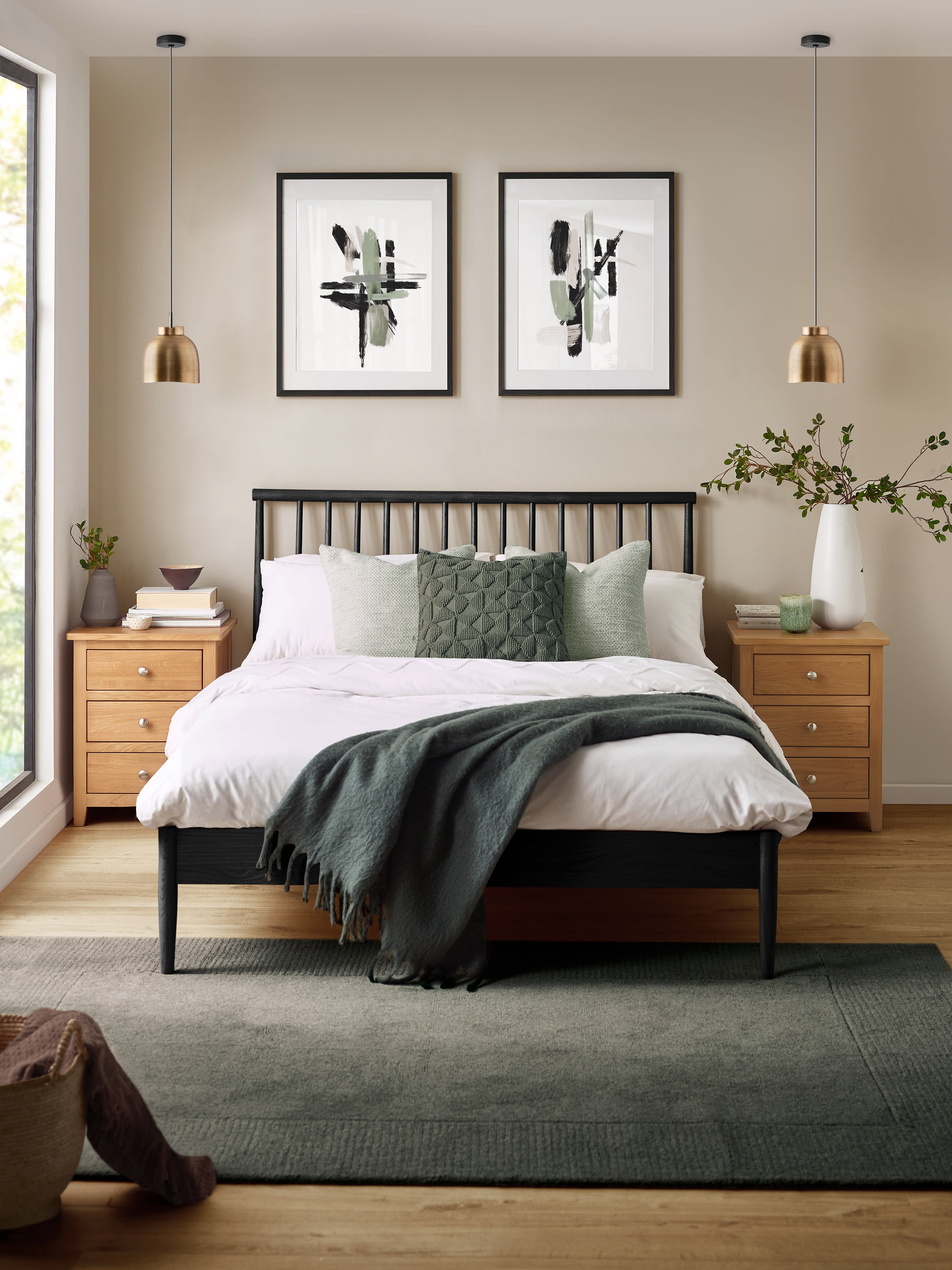Belton Black Spindle Bed Frame – Black Oak Effect