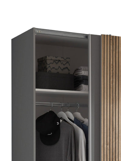 Berno Light Oak and Dark Grey Sliding 2 Door Wardrobe – Light Oak Effect and Dark Grey