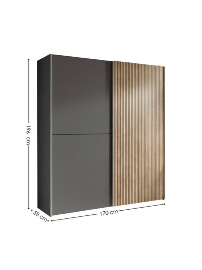 Berno Light Oak and Dark Grey Sliding 2 Door Wardrobe – Light Oak Effect and Dark Grey