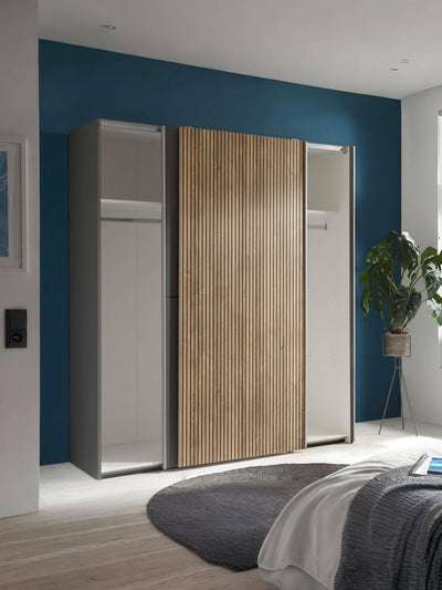 Berno Light Oak and Dark Grey Sliding 2 Door Wardrobe – Light Oak Effect and Dark Grey