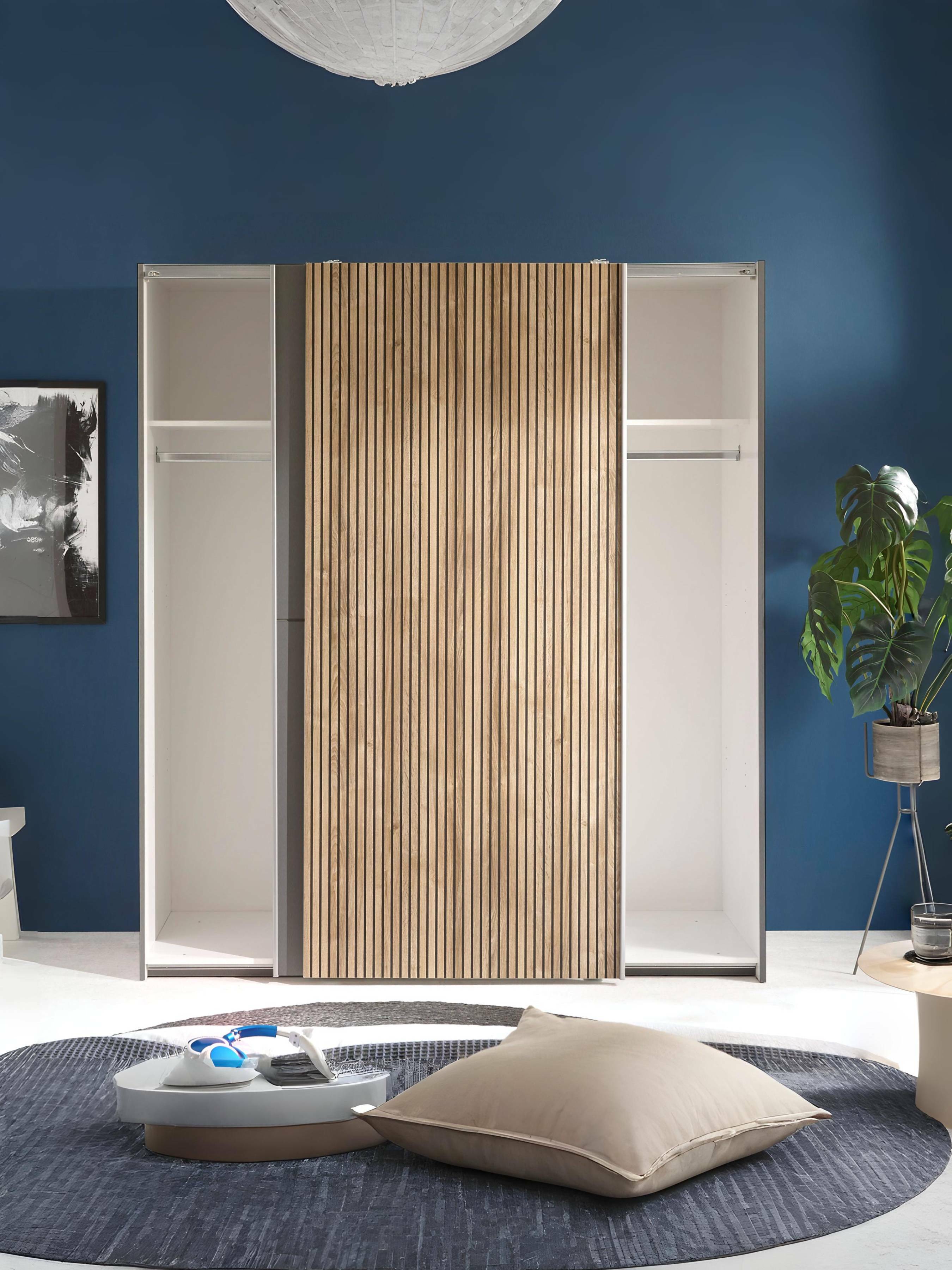 Berno Light Oak and Dark Grey Sliding 2 Door Wardrobe – Light Oak Effect and Dark Grey