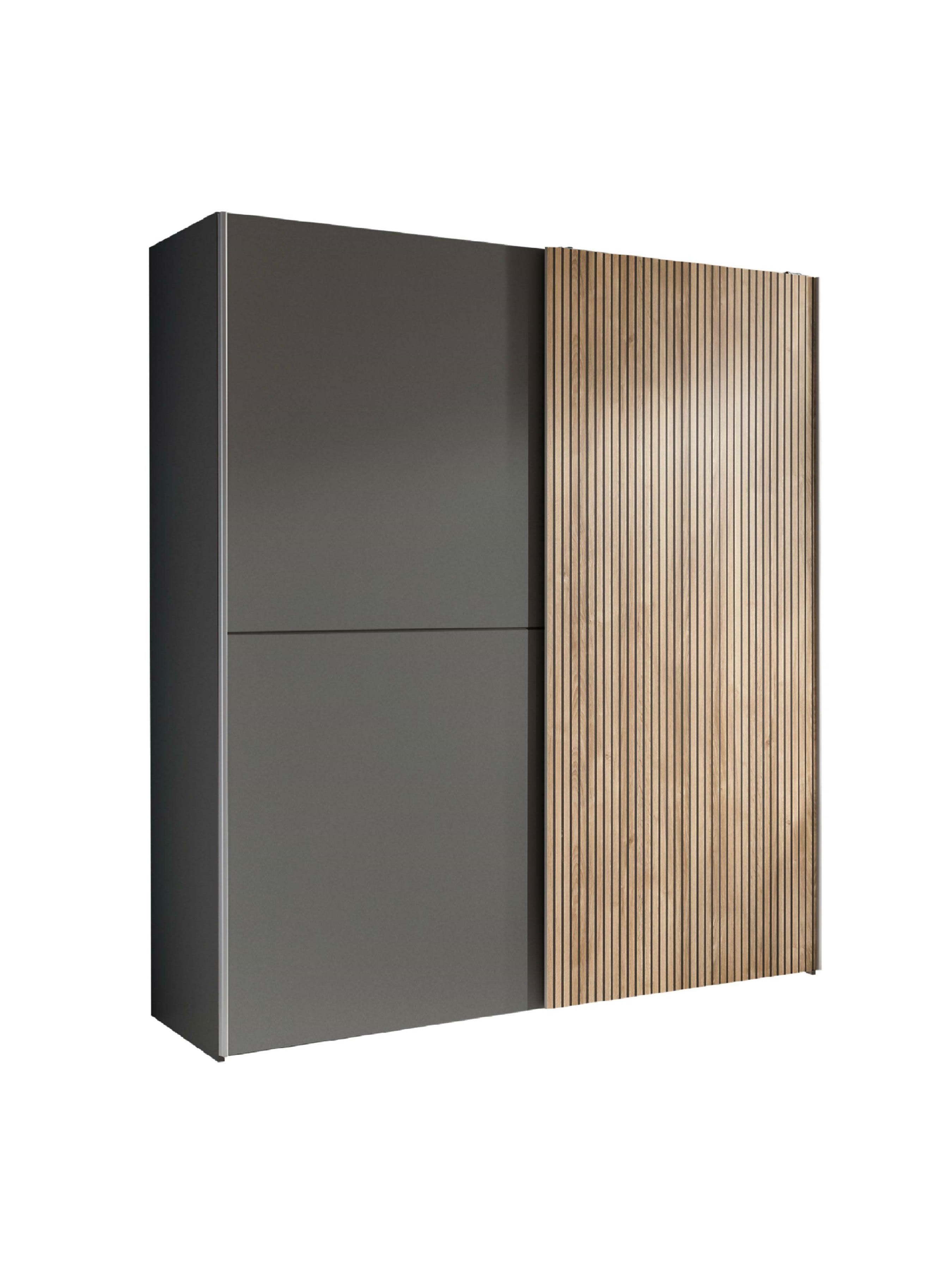 Berno Light Oak and Dark Grey Sliding 2 Door Wardrobe – Light Oak Effect and Dark Grey