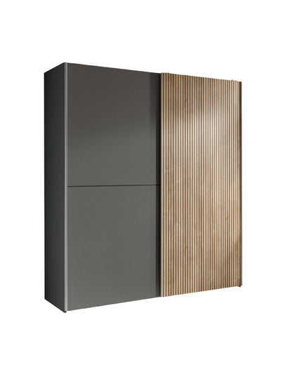 Berno Light Oak and Dark Grey Sliding 2 Door Wardrobe – Light Oak Effect and Dark Grey