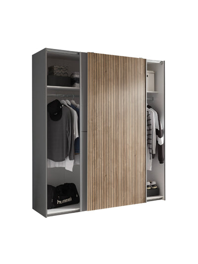 Berno Light Oak and Dark Grey Sliding 2 Door Wardrobe – Light Oak Effect and Dark Grey