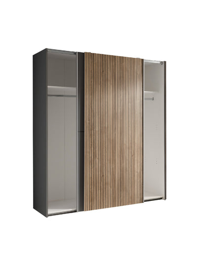 Berno Light Oak and Dark Grey Sliding 2 Door Wardrobe – Light Oak Effect and Dark Grey