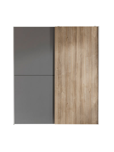 Berno Light Oak and Dark Grey Sliding 2 Door Wardrobe – Light Oak Effect and Dark Grey