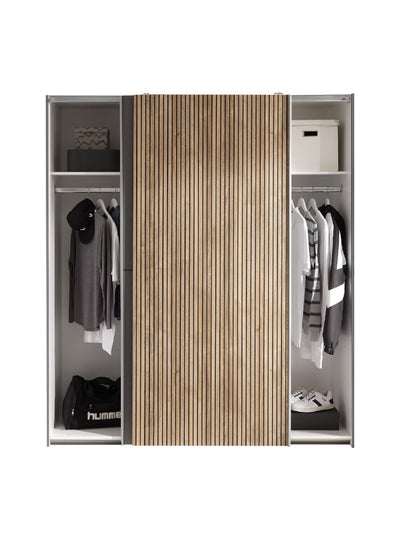 Berno Light Oak and Dark Grey Sliding 2 Door Wardrobe – Light Oak Effect and Dark Grey