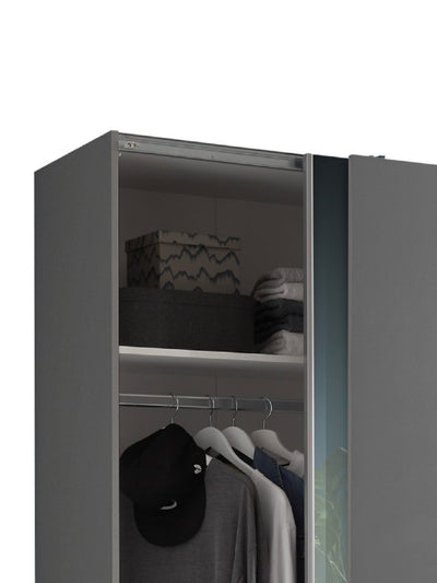 Berno Light Oak and Dark Grey Sliding 2 Door Wardrobe With Mirror – Light Oak Effect and Dark Grey