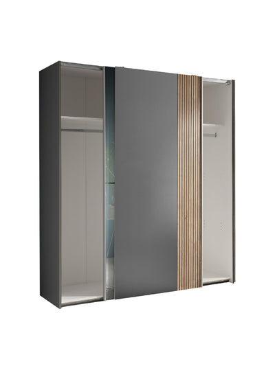 Berno Light Oak and Dark Grey Sliding 2 Door Wardrobe With Mirror – Light Oak Effect and Dark Grey