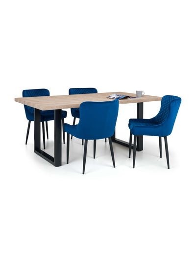 Berwick Rectangular Table and 4 Blue plush Chairs – Oak Effect