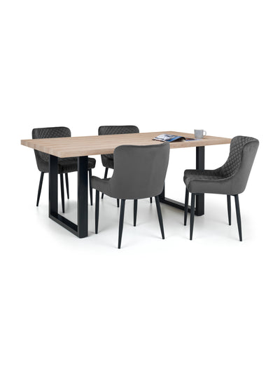 Berwick Rectangular Table and 4 Grey plush Chairs – Oak Effect