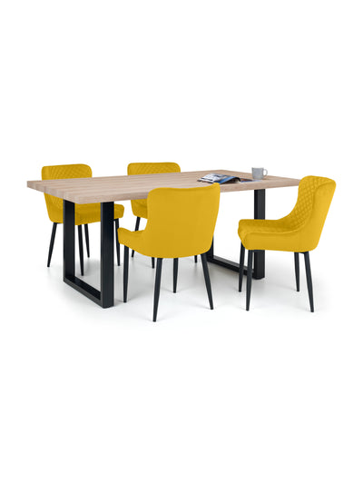 Berwick Rectangular Table and 4 Mustard plush Chairs – Oak Effect