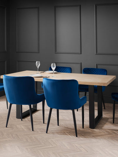 Berwick Rectangular Table and 6 Blue plush Chairs – Oak Effect