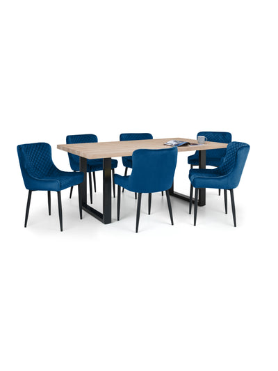 Berwick Rectangular Table and 6 Blue plush Chairs – Oak Effect