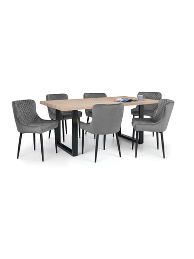 Berwick Rectangular Table and 6 Grey plush Chairs – Oak Effect