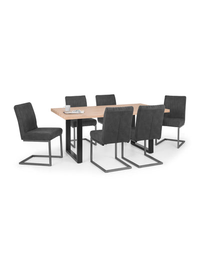 Berwick Rectangular Oak Effect Dining Table Set with 6 Brooklyn Grey Faux Suede Dining Chairs