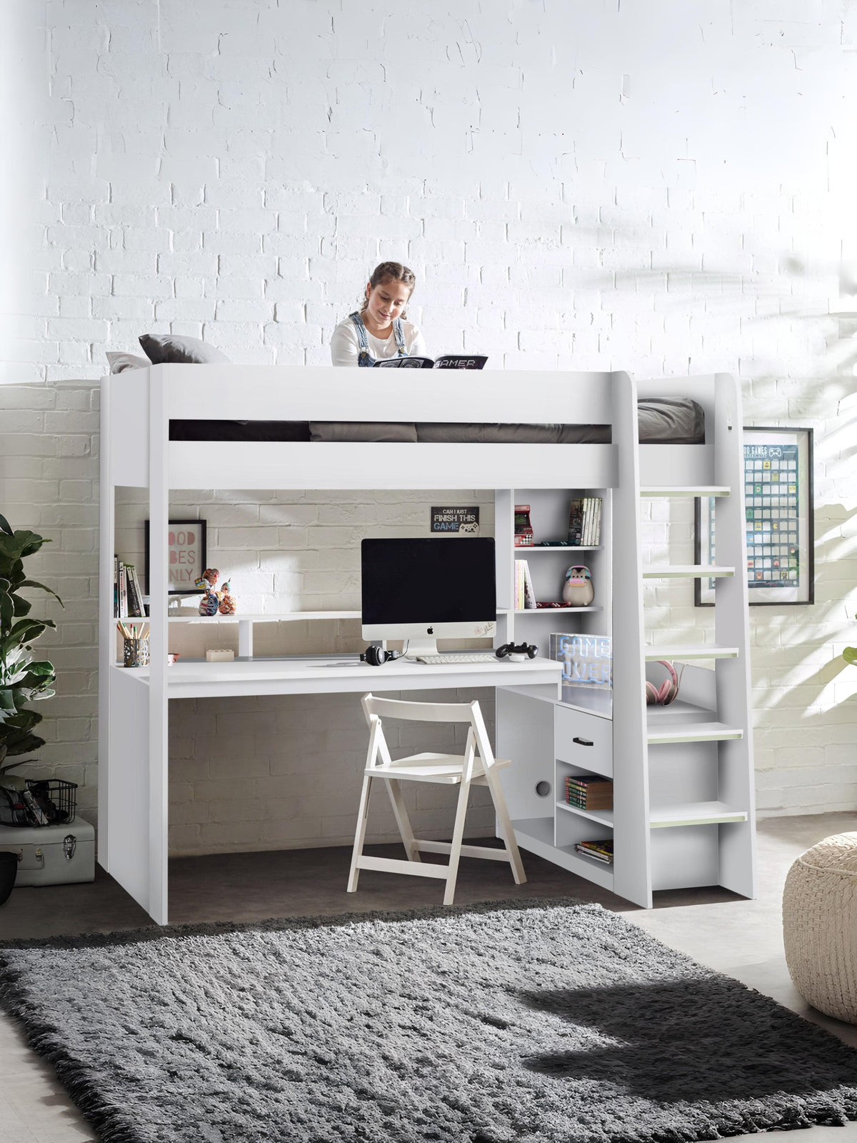 Blaze Gaming Highsleeper Bed - All White