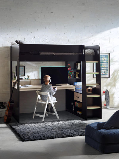 Blaze Gaming Highsleeper Bed - Black And Pale Wood