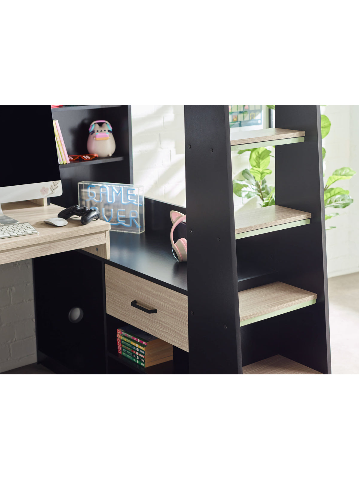 Blaze Gaming Highsleeper Bed - Black And Pale Wood