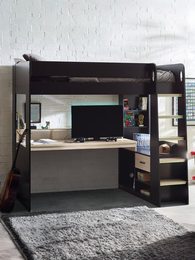Blaze Gaming Highsleeper Bed - Black And Pale Wood