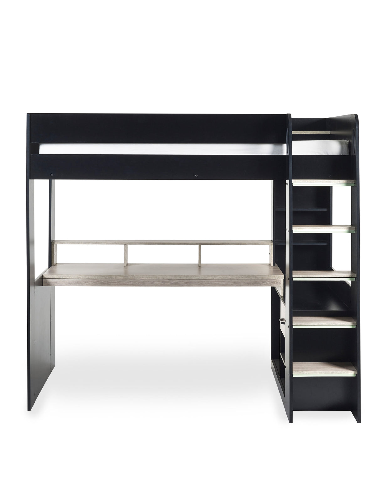 Blaze Gaming Highsleeper Bed - Black And Pale Wood
