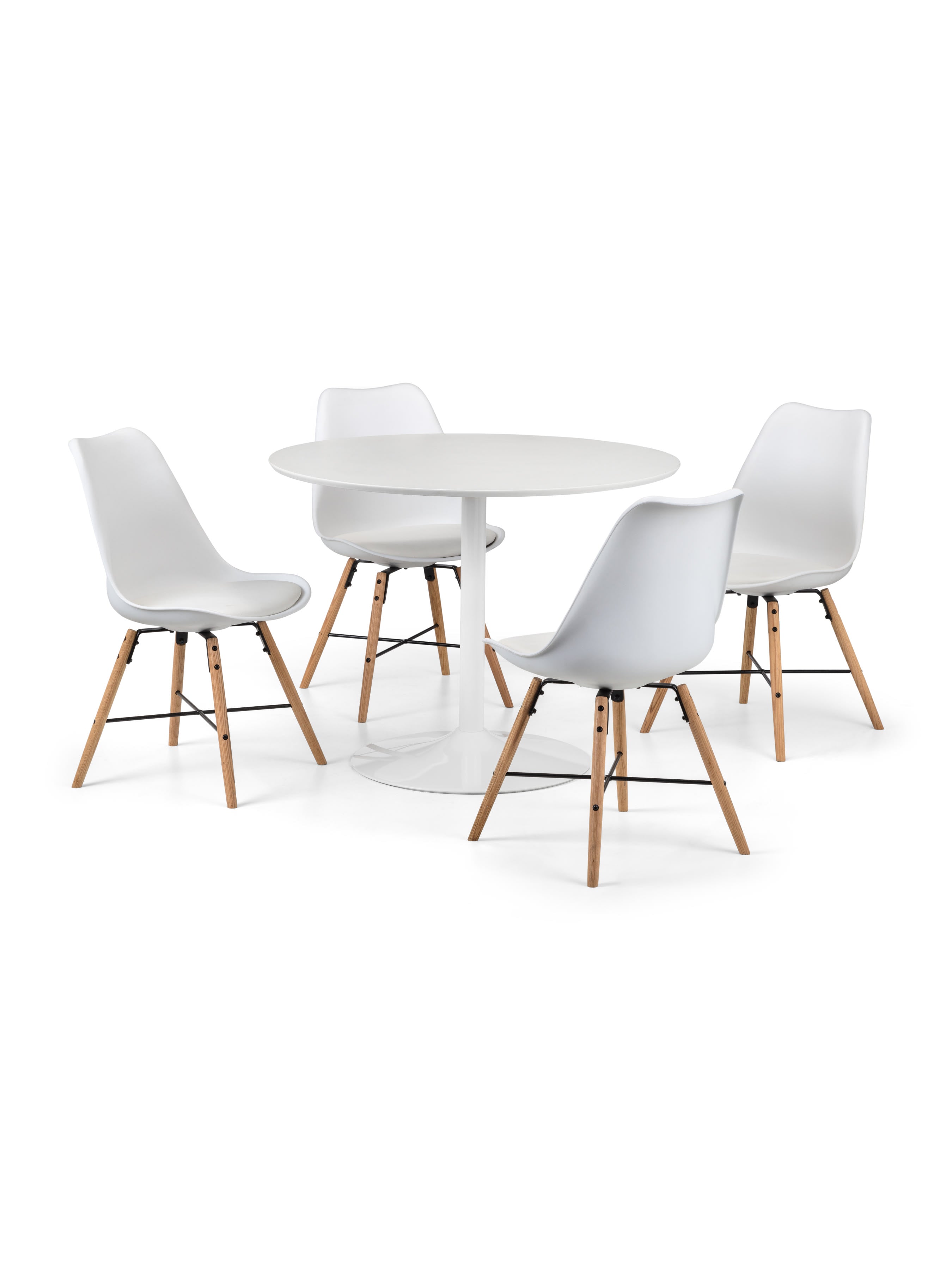 Blanco White Round Table and 4 Kari White Chairs