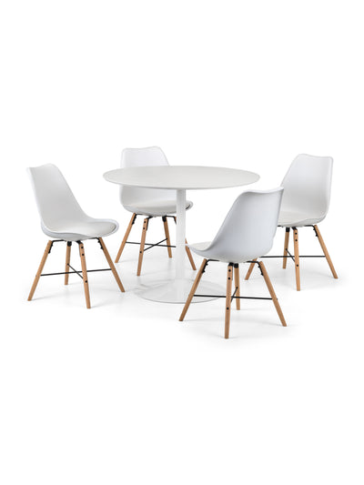 Blanco White Round Table and 4 Kari White Chairs