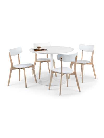 Blanco White Round Table and 4 Casa White Chairs