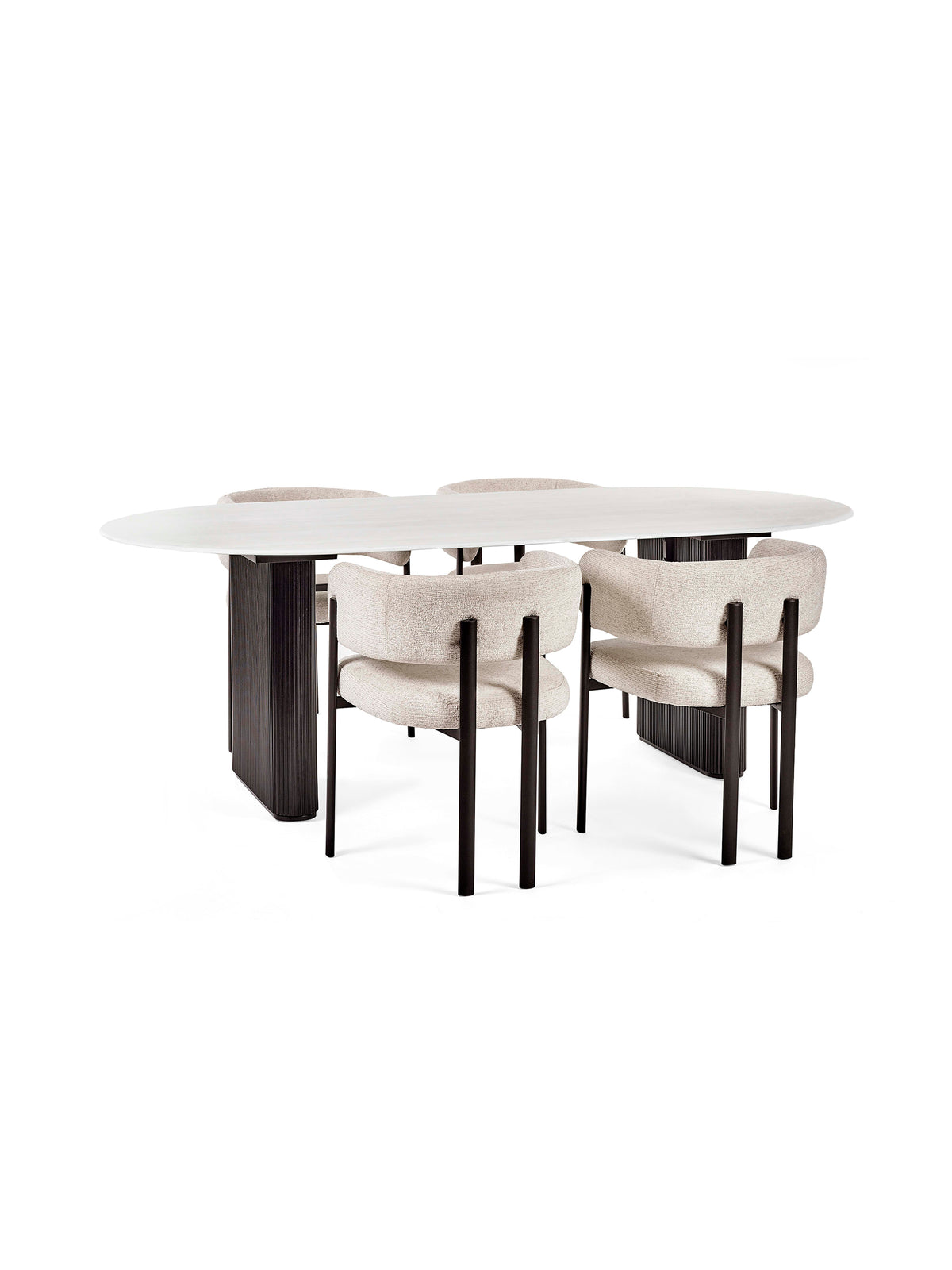 Bolivia 220cm White Stone Effect Oval Dining Table – White Stone Effect and Black