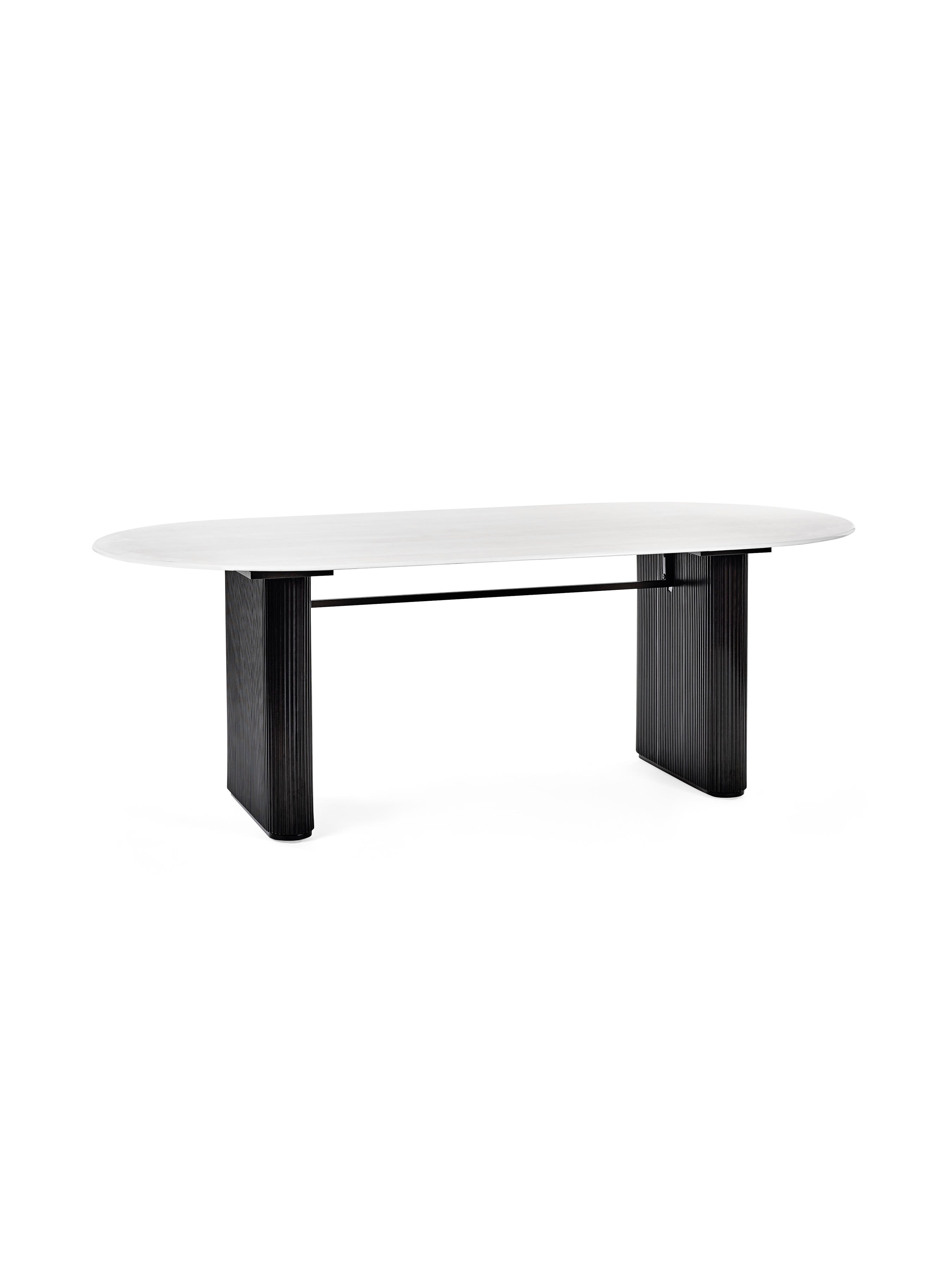 Bolivia 220cm White Stone Effect Oval Dining Table – White Stone Effect and Black