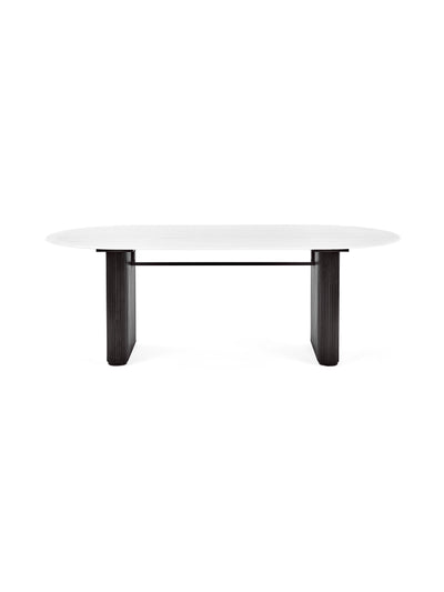 Bolivia 220cm White Stone Effect Oval Dining Table – White Stone Effect and Black