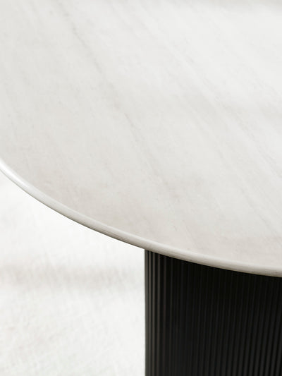 Bolivia 220cm White Stone Effect Oval Dining Table – White Stone Effect and Black