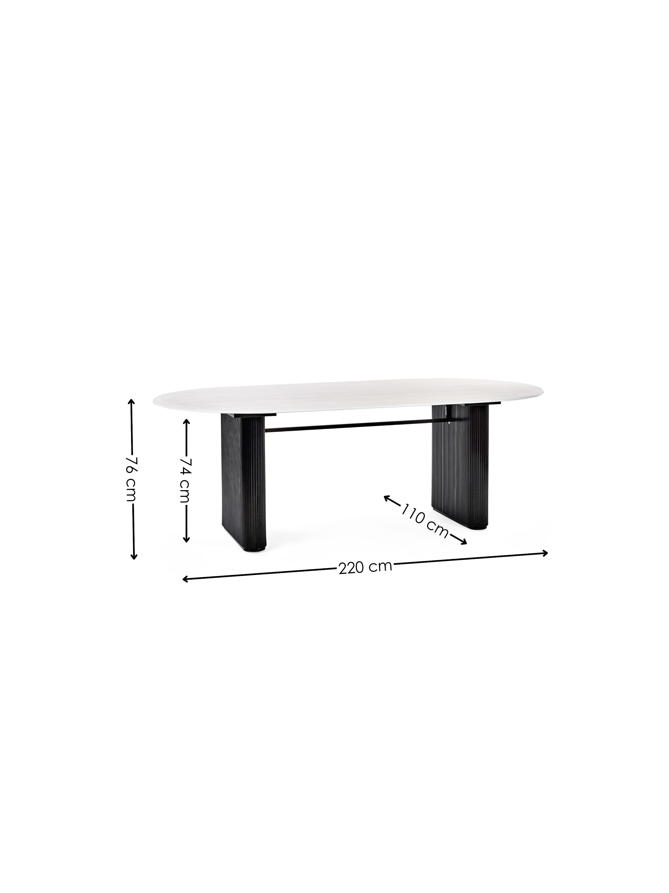 Bolivia 220cm White Stone Effect Oval Dining Table – White Stone Effect and Black