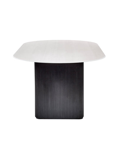 Bolivia 220cm White Stone Effect Oval Dining Table – White Stone Effect and Black