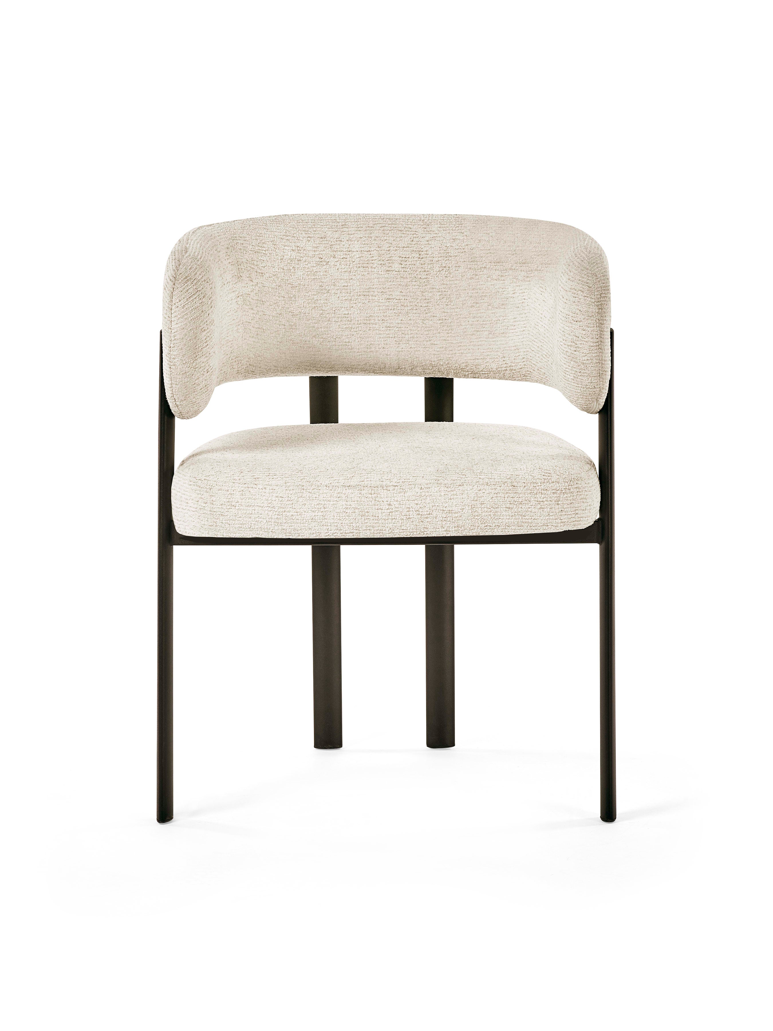 Set of 2 Bolivia Cream Chenille Upholstered Dining Chairs