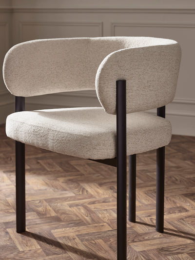 Bolivia White Stone Oval Dining Table Set with 4 Cream Chenille Upholstered Dining Chairs – White Stone Effect and Black