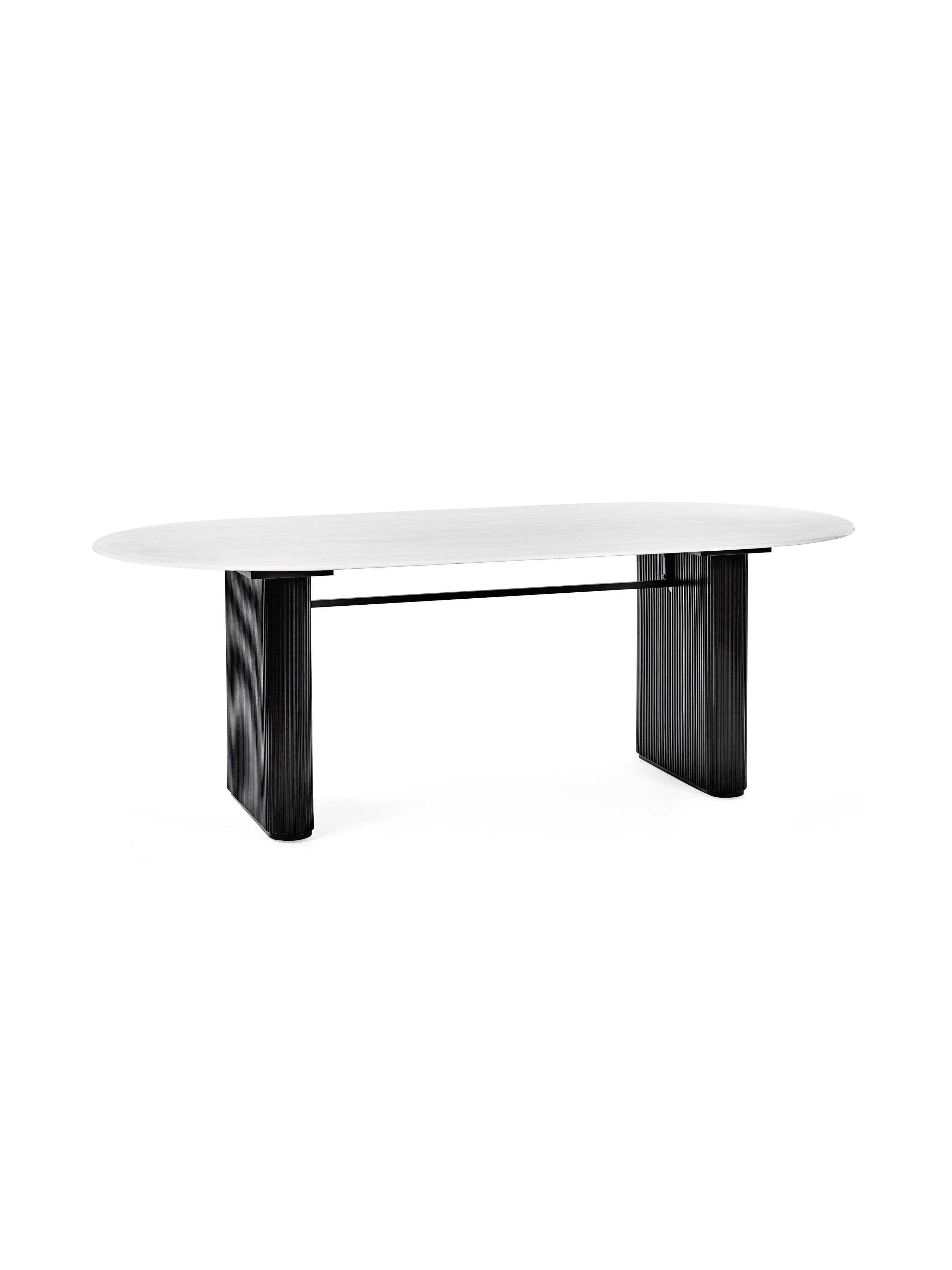 Bolivia White Stone Oval Dining Table Set with 6 Cream Chenille Upholstered Dining Chairs – White Stone Effect and Black