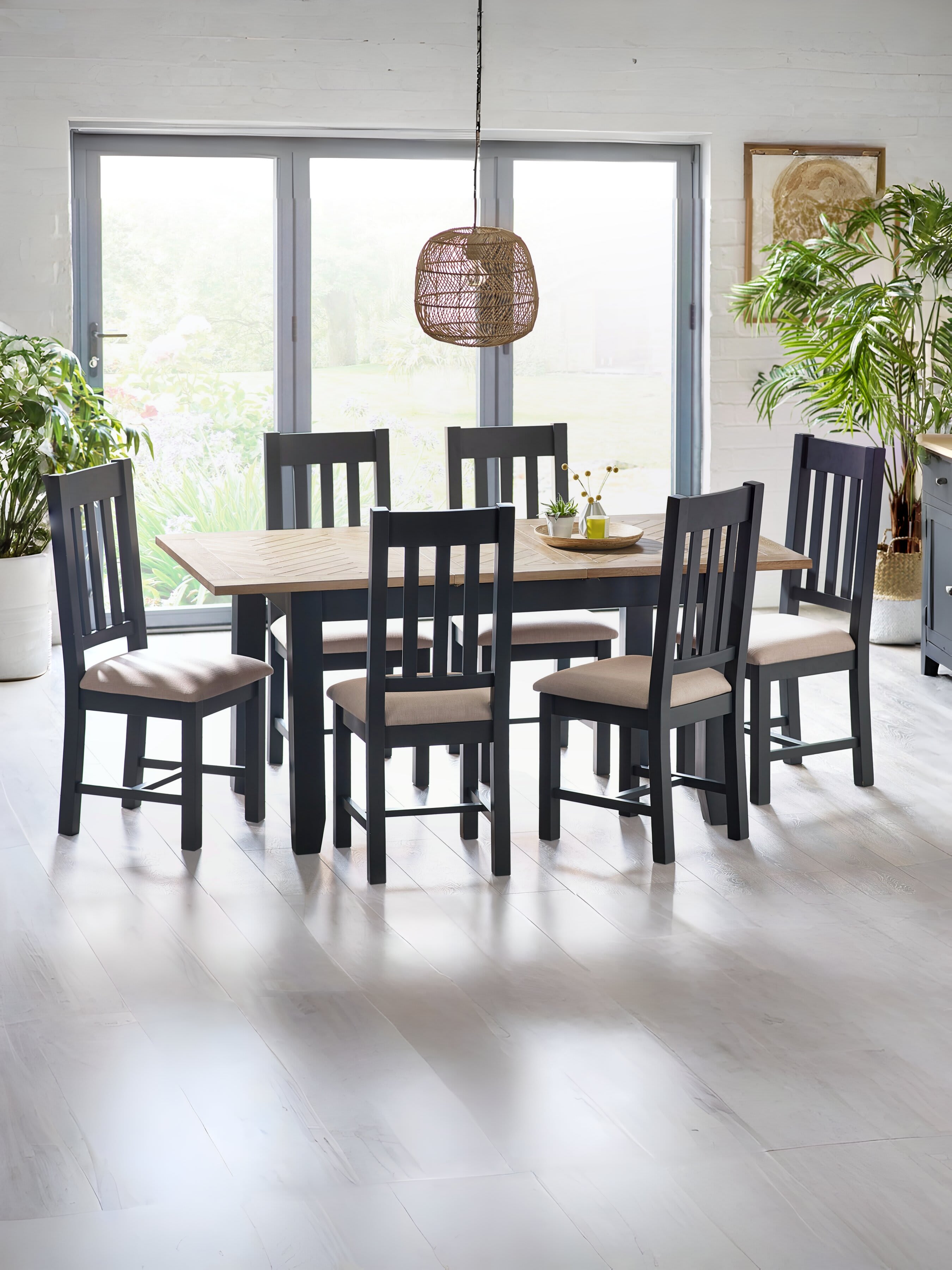 Bordeaux Dining Table and 6 Bordeaux Chairs – Dark Grey & Oak