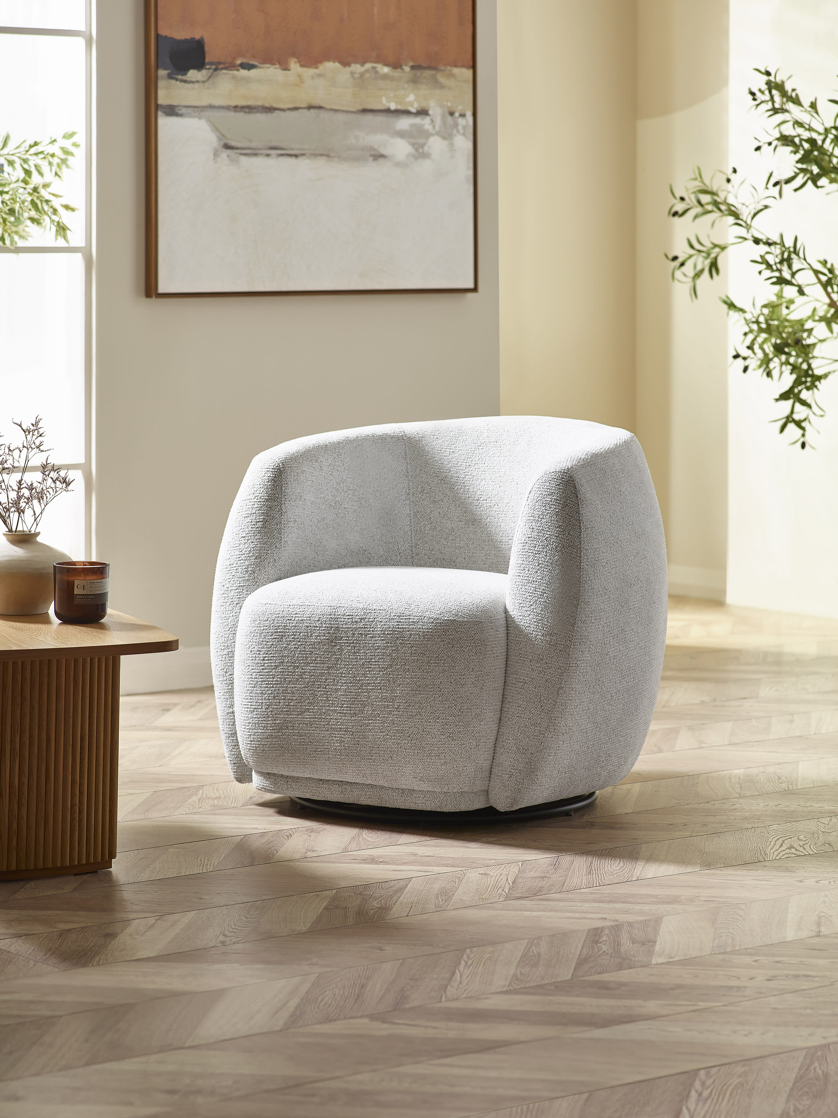 Bowline Cream Chenille Upholstered Swivel Accent Chair – Oyster Chenille