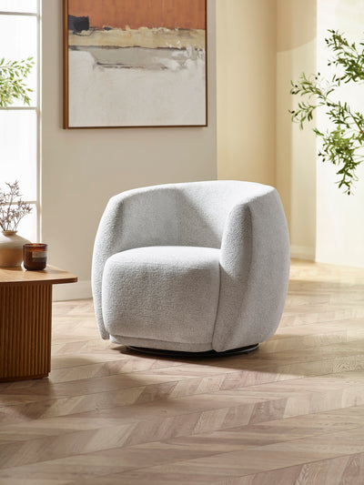 Bowline Cream Chenille Upholstered Swivel Accent Chair – Oyster Chenille