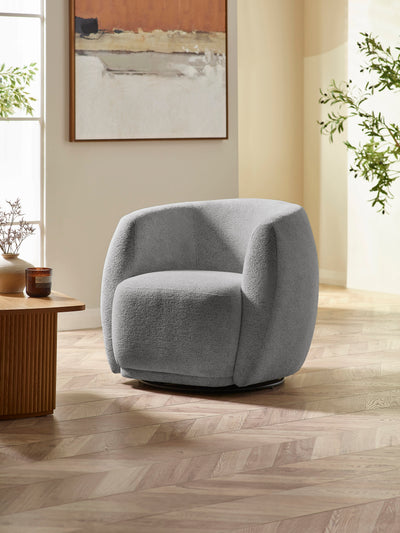 Bowline Grey Chenille Upholstered Swivel Accent Chair – Fossil Chenille