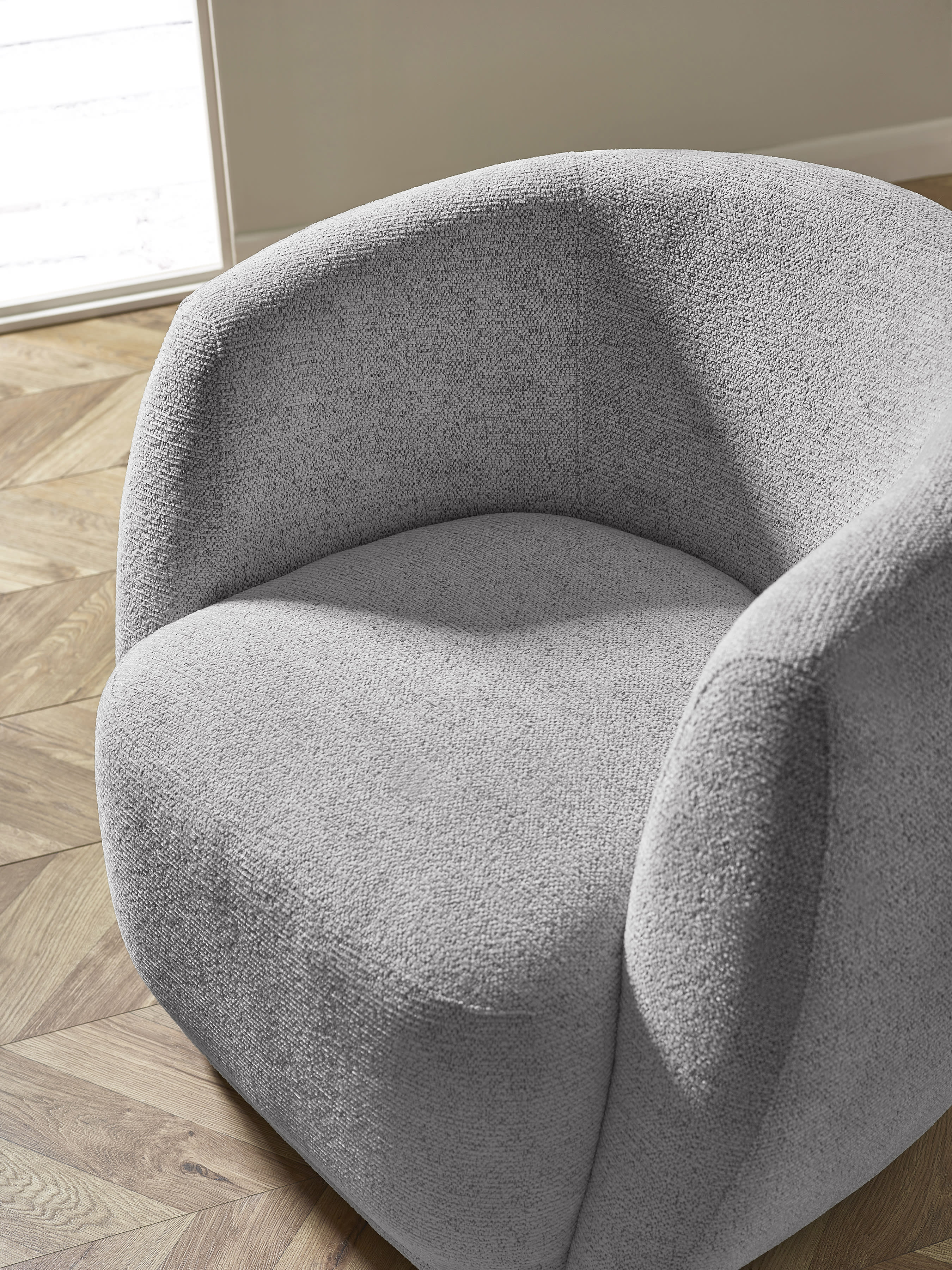 Bowline Grey Chenille Upholstered Swivel Accent Chair – Fossil Chenille